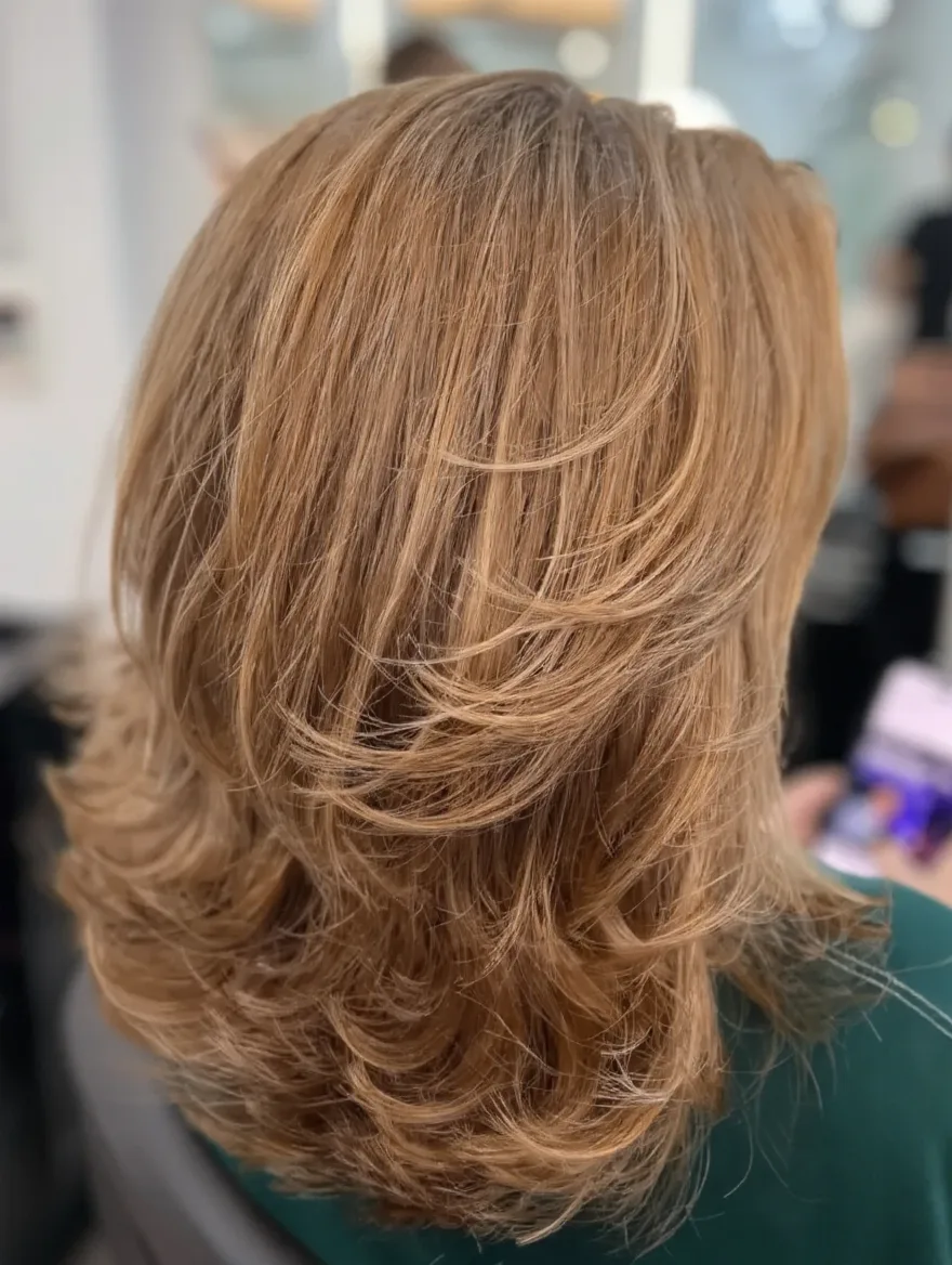 Medium Feathered Layers in Warm Caramel Brown